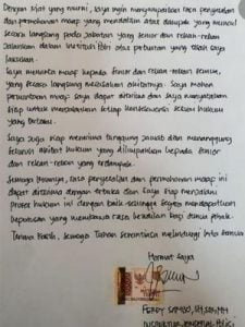 Surat Ferdy Sambo Untuk Senior dan Rekannya