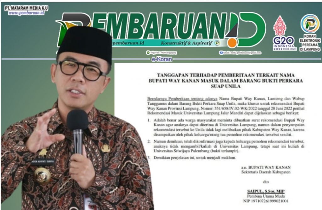 Rekom Bupati Way Kanan Gagal Masuk Unila, Suratnya Jadi Barbuk