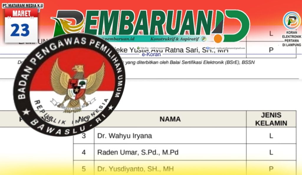 Ini Timsel Bawaslu 29 Provinsi Termasuk Lampung