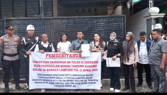 PN Tanjungkarang Eksekusi Aset PT BCA di Perumahan Taman Gunter II